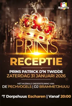 Zaterdag 31 januari receptie Prins Patrick d’n Twedde!